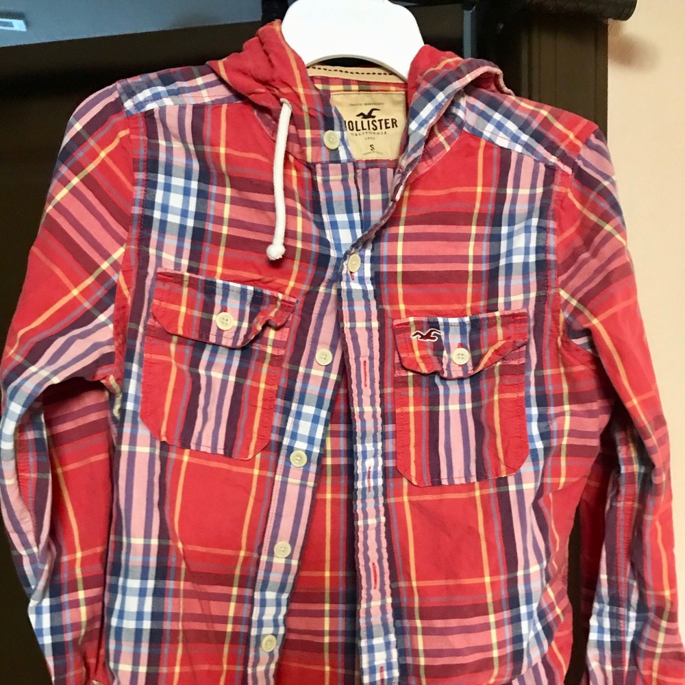 Hollister Plaid Flannel Button Down with Hood